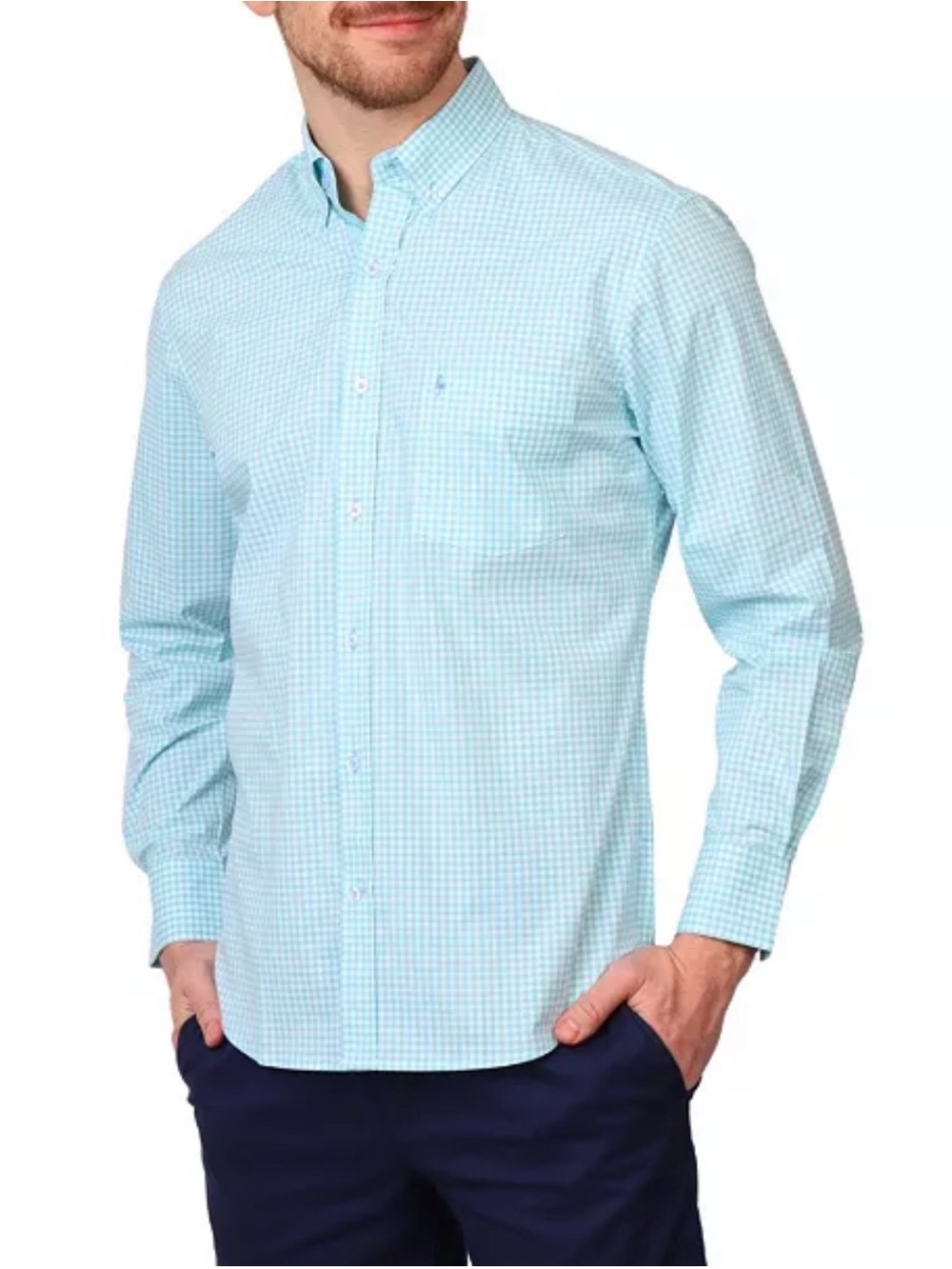 Tailorbyrd Men's Signature Gingham Long Sleeve Shirt, Teal, size Large
